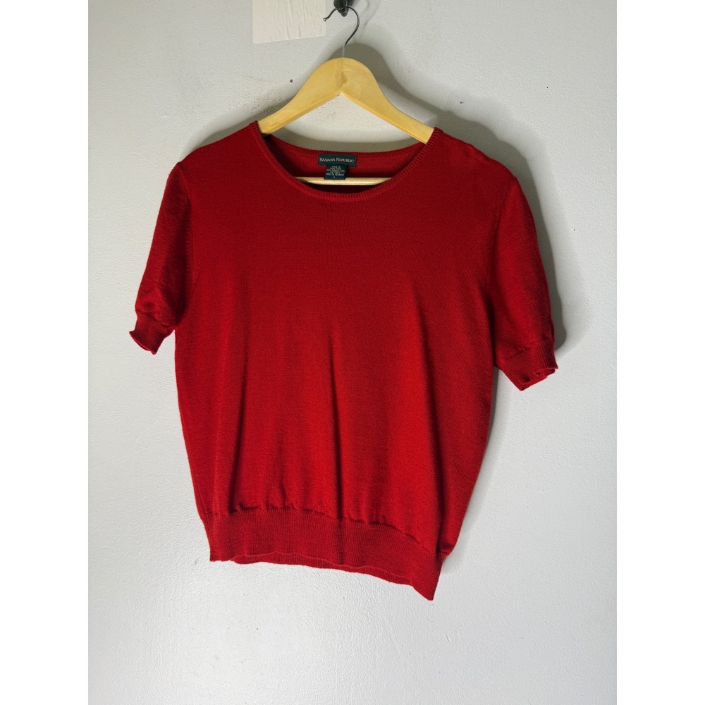 Vintage banana republic red short sleeve crew neck merino wool sweater red large